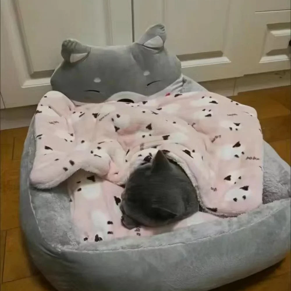 Pet Supplies Dog Bed Cushion Detachable Cartoon Pillow Washable Dog Cushion Gray